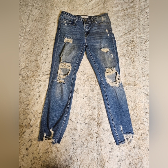 Flying Monkey Distressed Ripped Ankle Jeans Medium Wash 32 - Picture 2 of 13